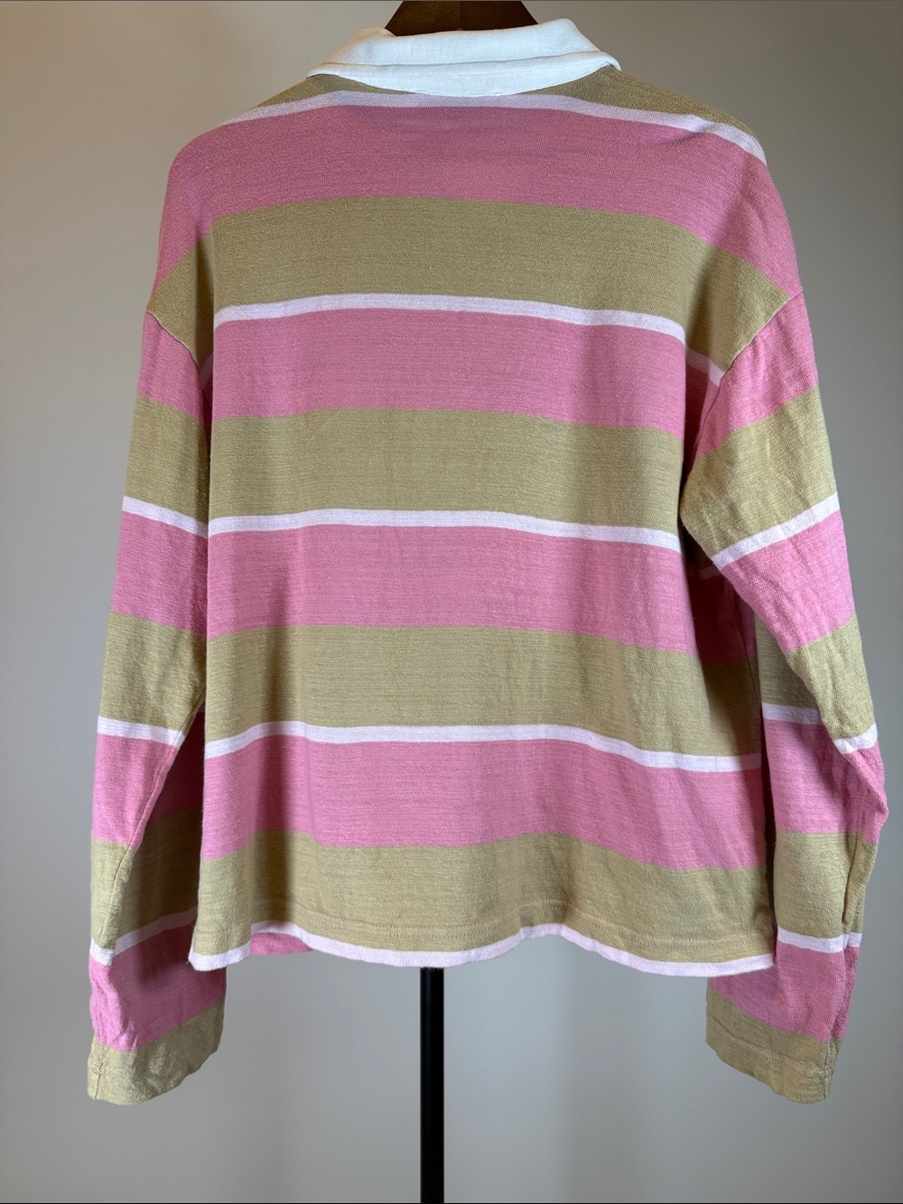 LOFT Pink and Tan Rugby Stripe Polo Top | Size L - Picture 8 of 10